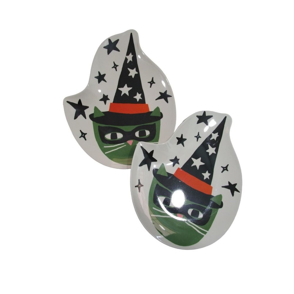 Green Masked Cat Witch Hat Figural Melamine Plate A Pair Hyde & EEK! For Target